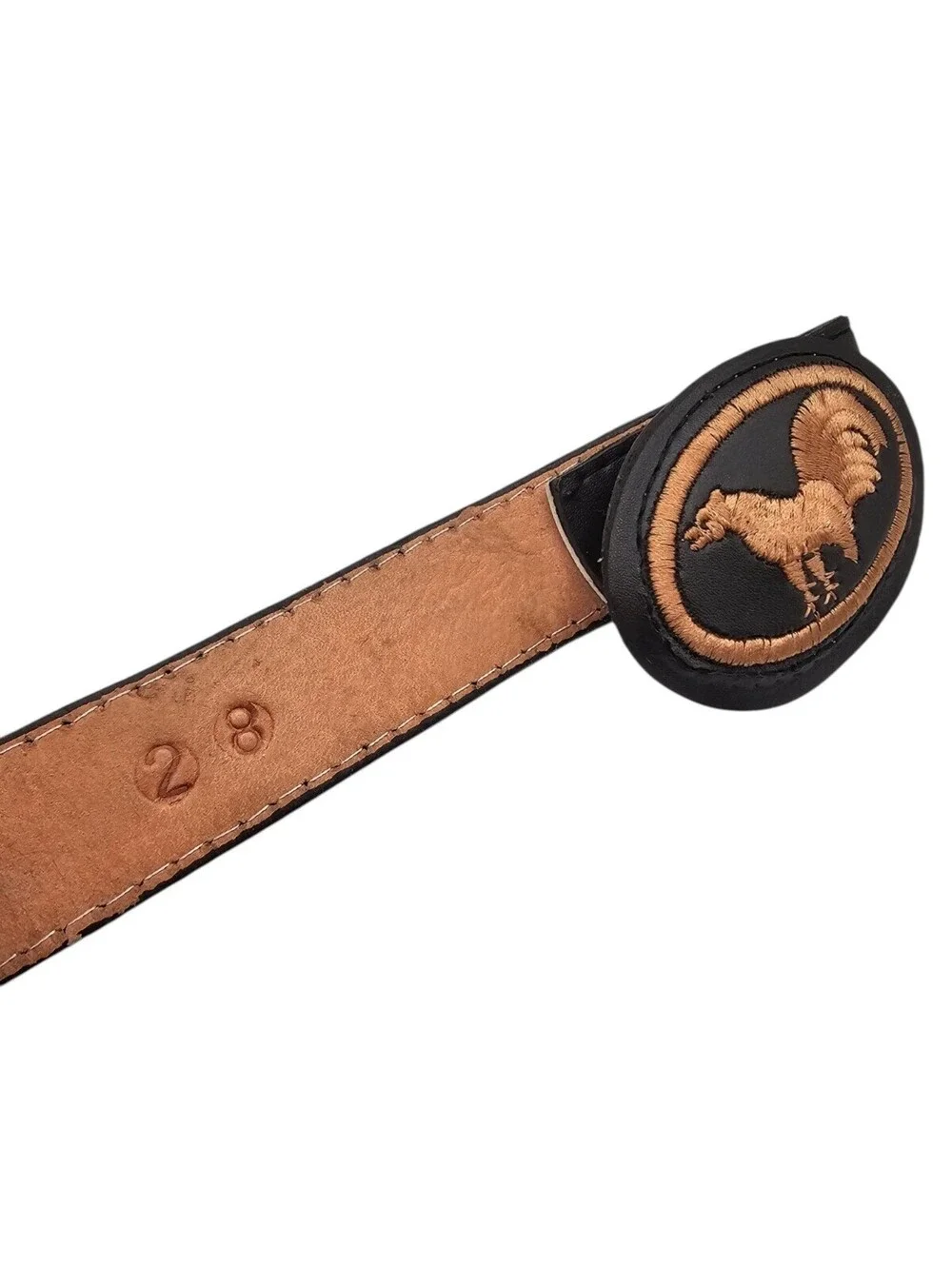 Men's Rooster Embroidered Western Leather Belt black and gold piteado Sz 28